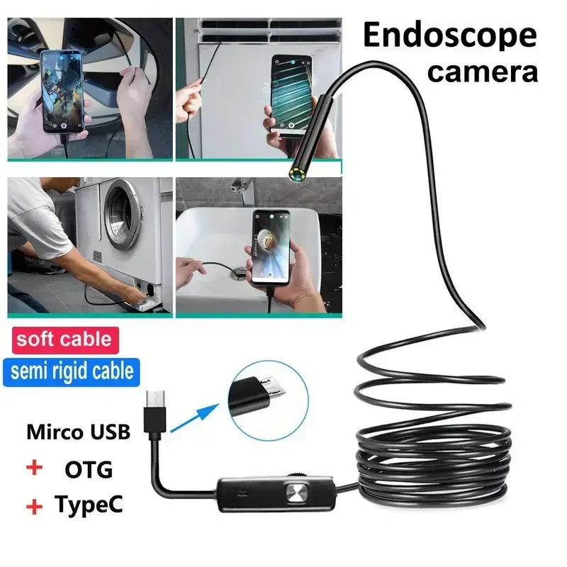 ​ ​ Mini câmera endoscópica 3 em 1 - câmera cobra USB/Tipo C para PC Android e inspeção de carro ​ ​