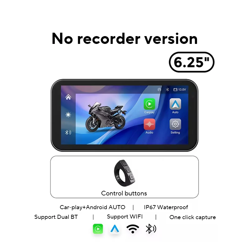 แบบพกพา 6.25 นิ้ว IP67 กันน้ํารถจักรยานยนต์ GPS นําทาง Wireless Carplay Android Auto DVR เครื่องบันทึกไดรฟ์ Moto Monitor WIFI