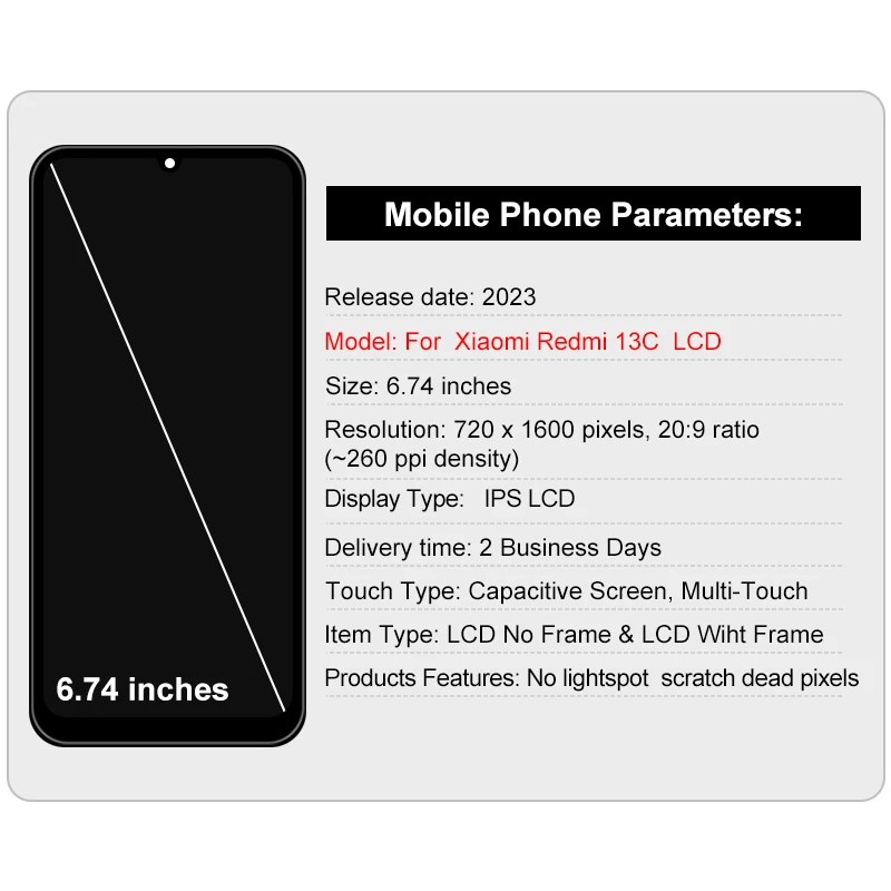 6.74 "Xiaomi Redmi 13C LCD 디스플레이 23100RN82L 23124RN87G Redmi 13C 5G 디스플레이 23108RN04Y 화면 용 터치 스크린 디지타이저
