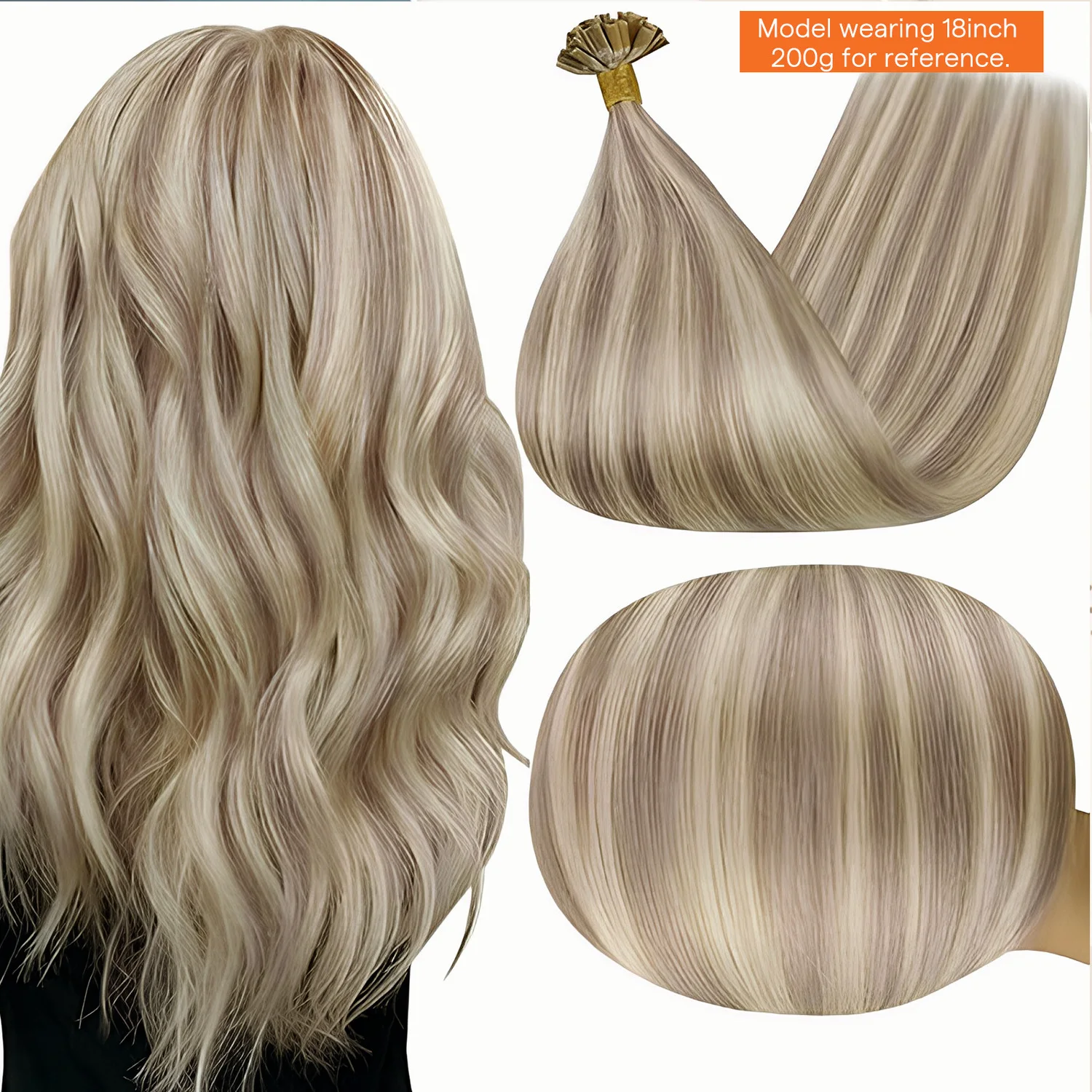 Extensions de cheveux humains Remy pré-collés, pointe en U, couleur Balayage, 40 à 50g, perles de colle à la kératine