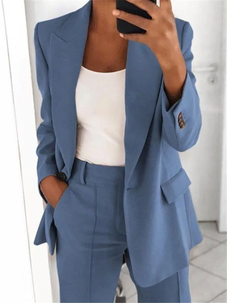 2024 S-5XL Women's Blazer Casual Long-sleeved Top Solid Color Suit Collar Button Simple Temperament Commuter Plus Size Blazer