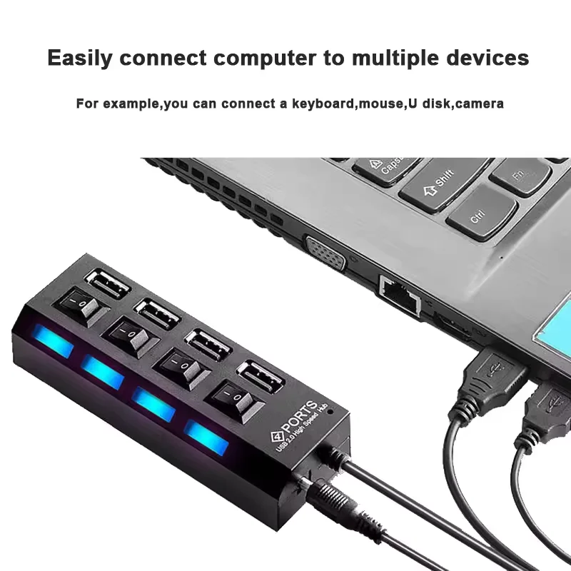 Divisor de concentrador USB con interruptor Individual, divisor de puerto USB de 4/7, adaptador USB de interruptor Individual, enchufe multipuerto alimentado por encendido/apagado