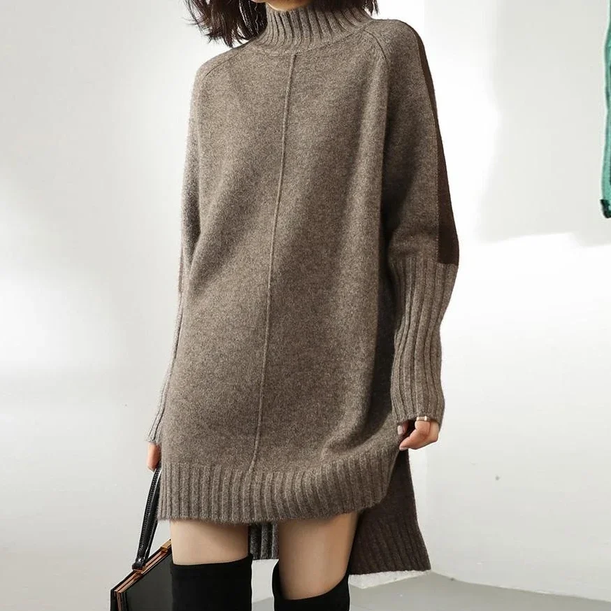 Rollkragen Gestrickte Pullover Frauen Pullover Kleid Herbst Winter Warme Dicke Jumper Wolle Stricken Häkeln Y2k Split Jumper Strickjacke