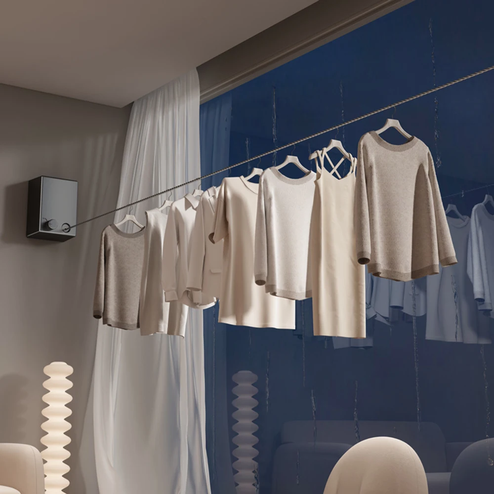 Retractable Clothesline Stainless Seel Pull-Out Clothes-Drying Machine Rope Space-Saving Clothes Drying Rack For Household