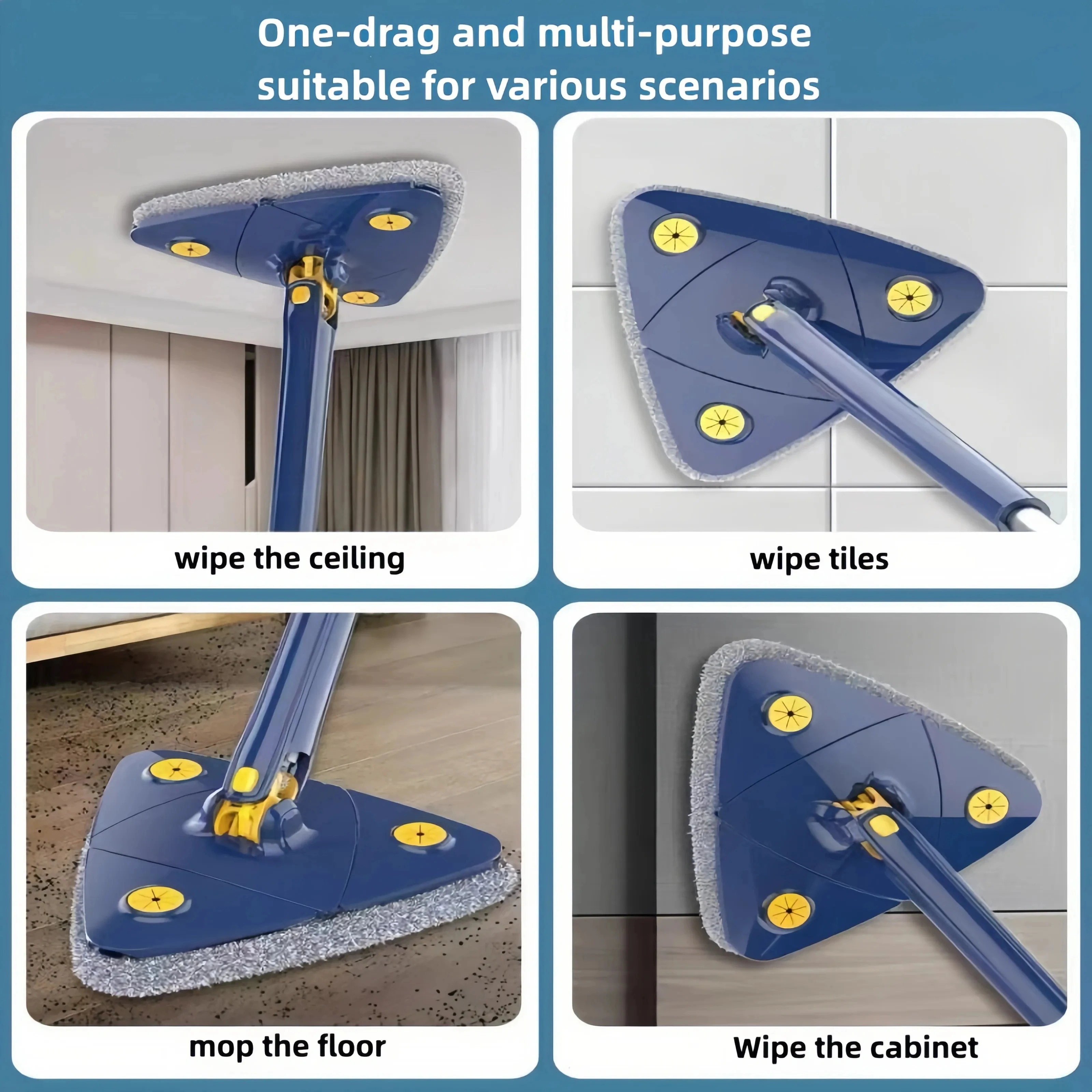Xiaomi Triangle 360 Cleaning Mop Telescopic Household Ceiling Cleaning Brush Tool Self-draining To Clean Tiles and Walls