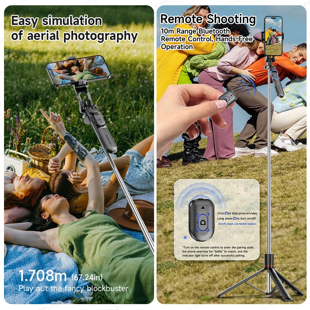 F16 Tripod 1/4'' Interface Extendable Selfie Stick for Smartphone 360° Rotat Shooting Vlog Video Live Broadcast Film with Remote