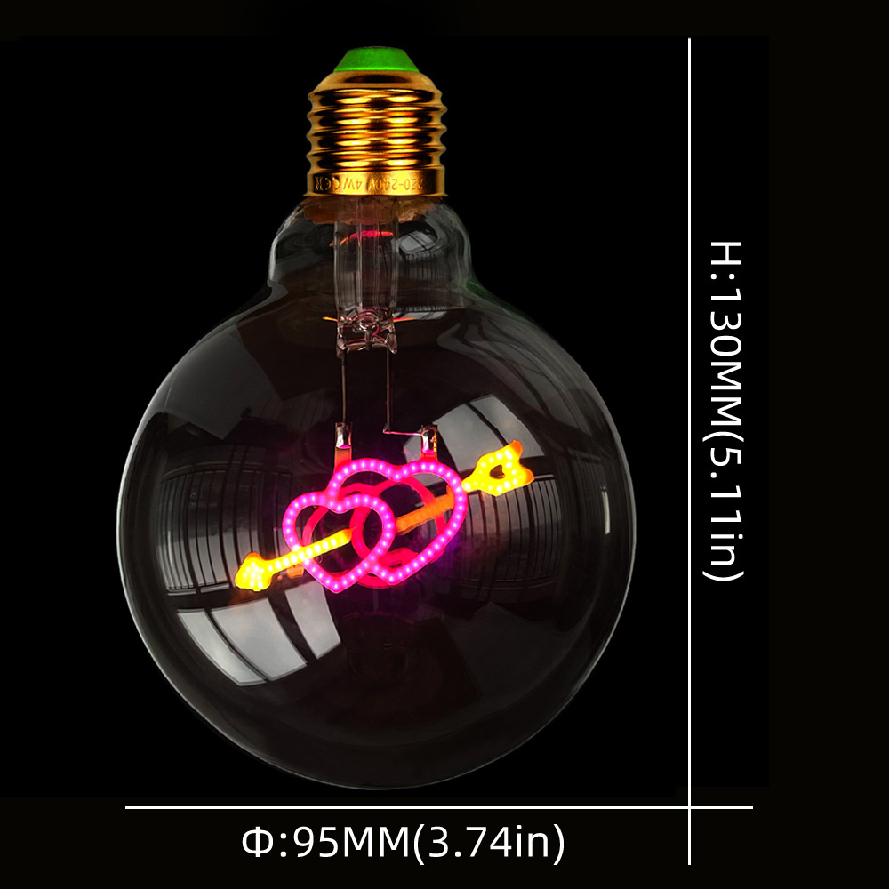 TIANFAN ヴィンテージエジソン Led 電球ビッググローブ G95 ハートキューピッドの矢 3 ワット調光可能 110V 220V E26 E27 特殊装飾電球