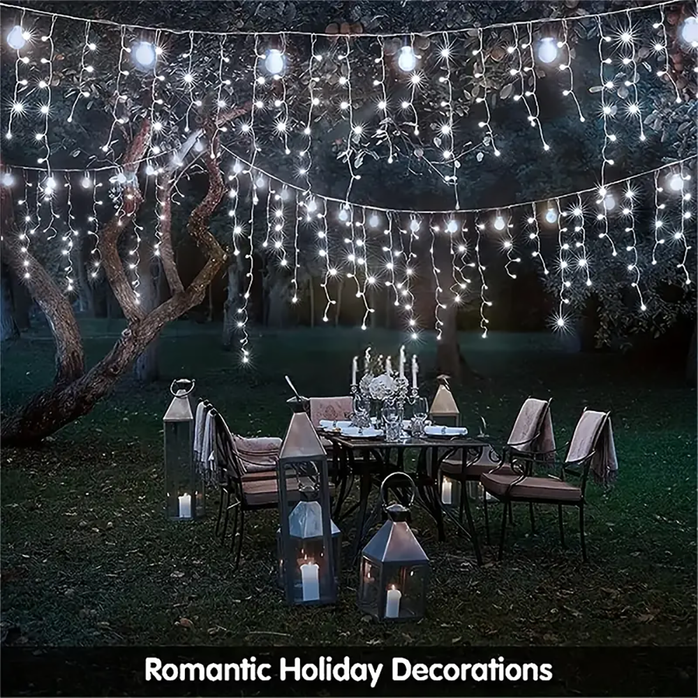 Luci per ghiaccioli per tende solari Luci decorative per grondaie per esterni 8 modalità di illuminazione Stringa di lucine da giardino per matrimoni, feste di Natale