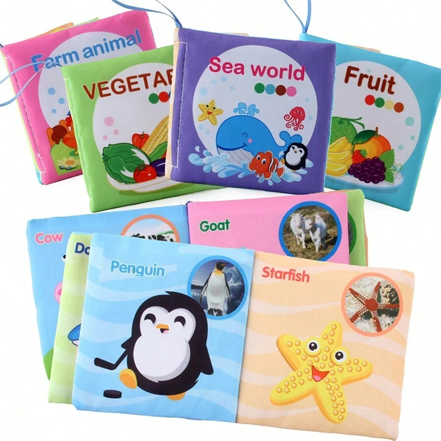 Set di libri lavabili in stoffa per bambini - Giocattoli sensoriali increspati senza BPA con anelli per la dentizione e pagine multi-strutturate per neonati da 0 a 12 mesi