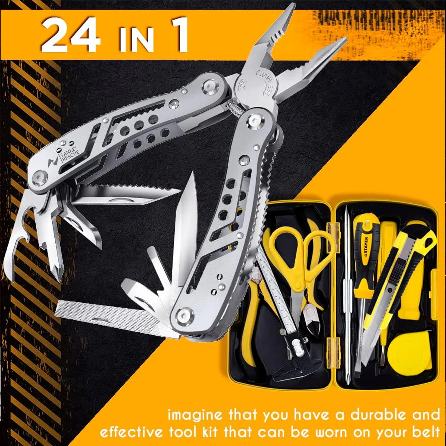 Multiherramienta 24 en 1, alicates multiherramienta, pelacables, alicates plegables para acampar al aire libre, alicates de bolsillo plegables portátiles, cuchillo para senderismo