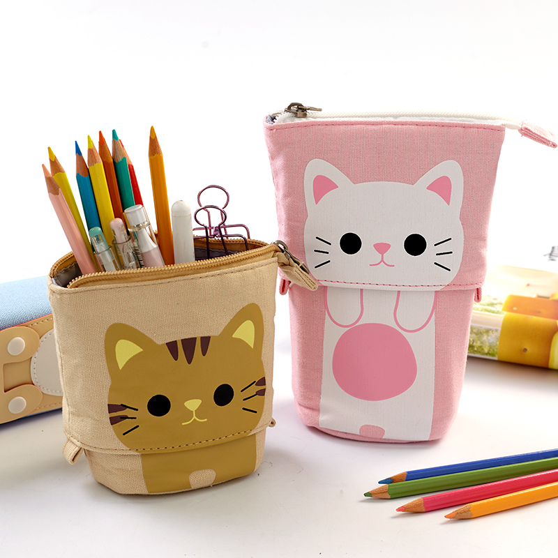 Kawaii Bút Chì Trường Hợp Cho Bé Gái Bé Trai Dây Kéo Mèo Hộp Bút Chì Ví Trường Đồ Dùng Văn Phòng Phẩm Tặng Trousse Scolaire Ốp Iưng Kim Tuyến