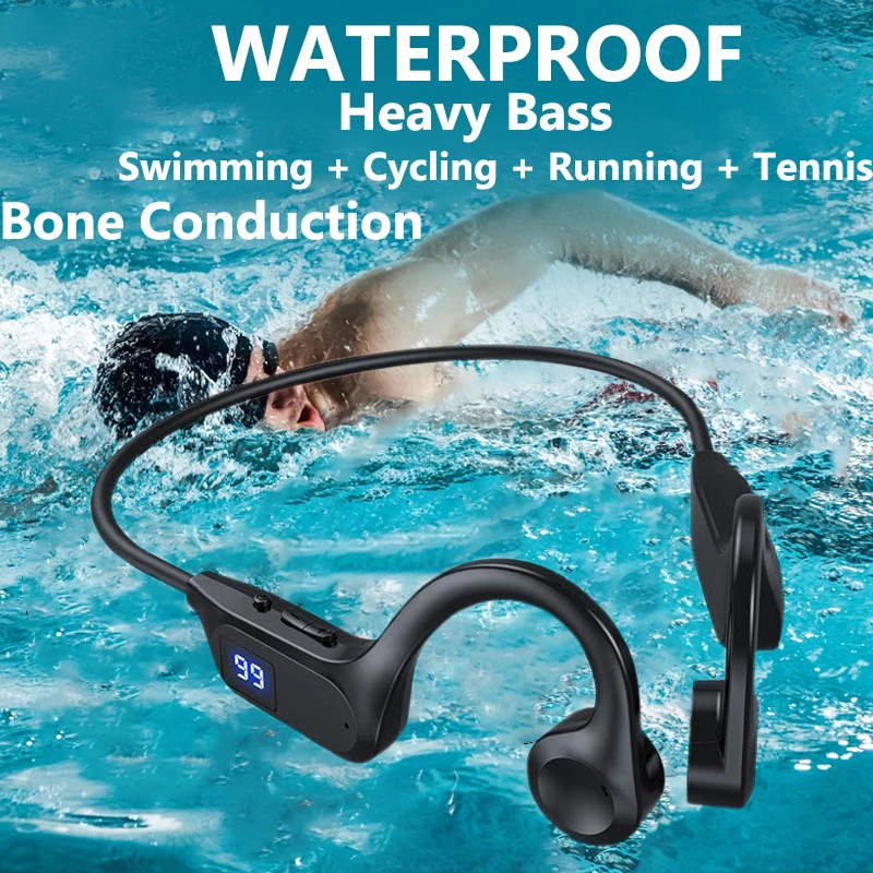 BMAD-auriculares inalámbricos de conducción ósea para deporte y natación, cascos compatibles con Bluetooth, manos libres con micrófono para correr X7