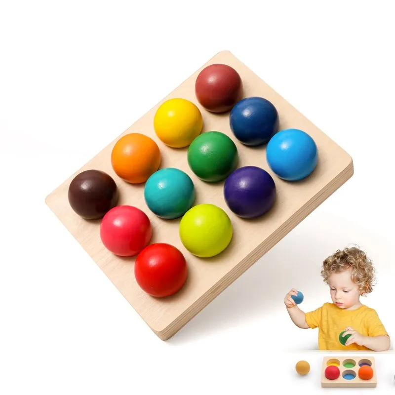 Gỗ Montessori Đồ Chơi Cho Trẻ Em Đầu Giáo Dục Mầm Non Đồ Chơi Rainbow Bóng Phù Hợp Với Cảm Giác Chơi Game Màu Nhận Thức Phân Loại Ban