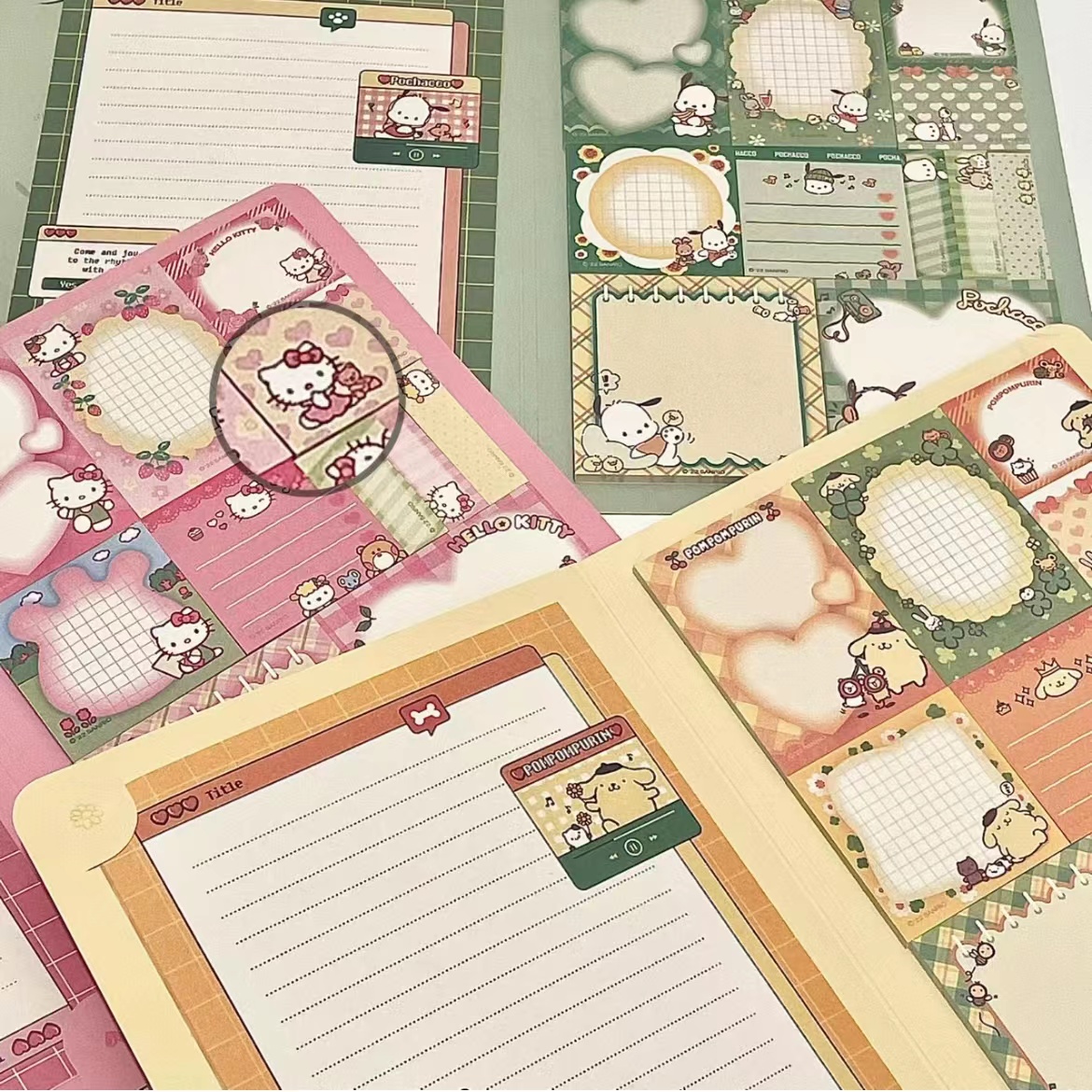 Kawaii Cartoon Hello Kitty Incolla nota adesiva Mymelody Cinnamoroll Carino Kuromi Notebook Studente Scuola di cancelleria per ufficio