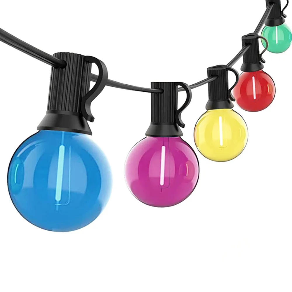 LED Globe Zewnętrzne łańcuchy świetlne Plastikowe pięciokolorowe żarówki Wodoodporne oświetlenie patio do ogrodu na zewnątrz ganku na podwórku 220V Wtyczka EU