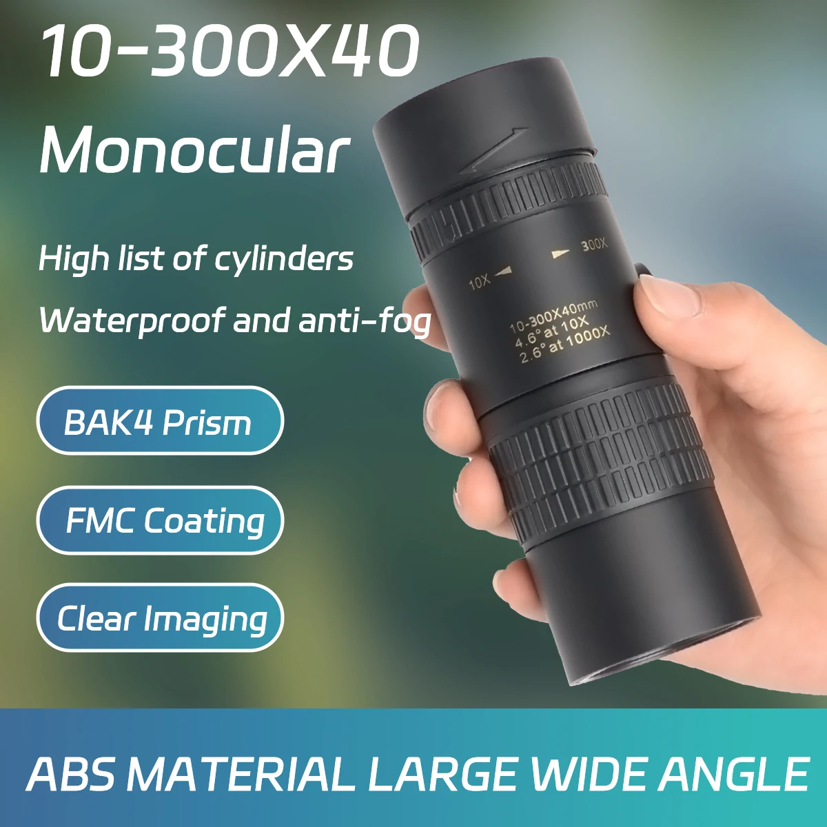 Telescopio con Zoom 10-300x40 HD 4K, binoculares portátiles fuertes, Monocular profesional de largo alcance, BAK4-Prisms para caza y Camping
