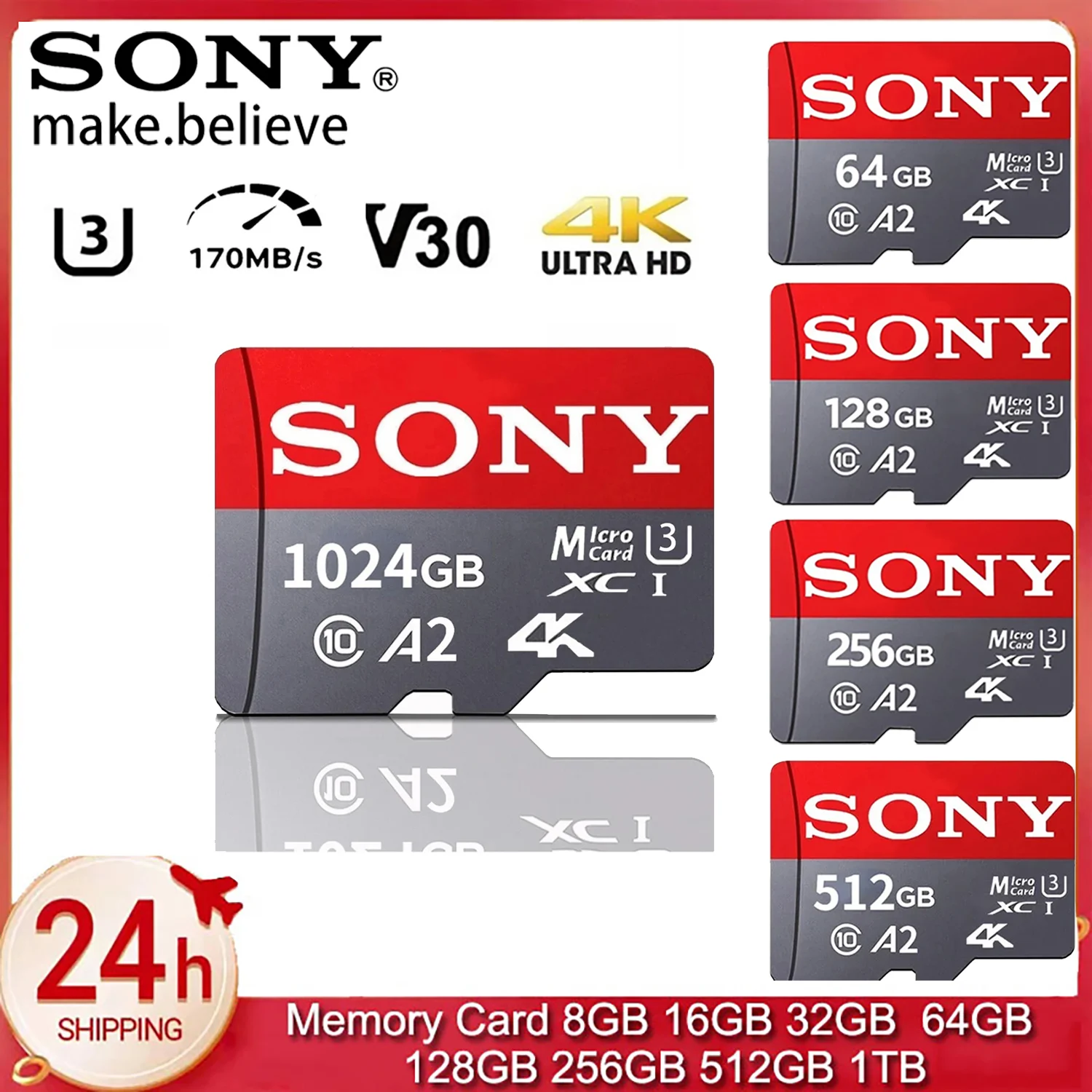 Tarjeta SD SONY Micro TF, tarjeta de memoria SD de 128GB, 256GB, 512GB, tarjetas de memoria A2 U3 V30, 170MB/S, alta velocidad, 4K para Steam Deck/Drone/cámara