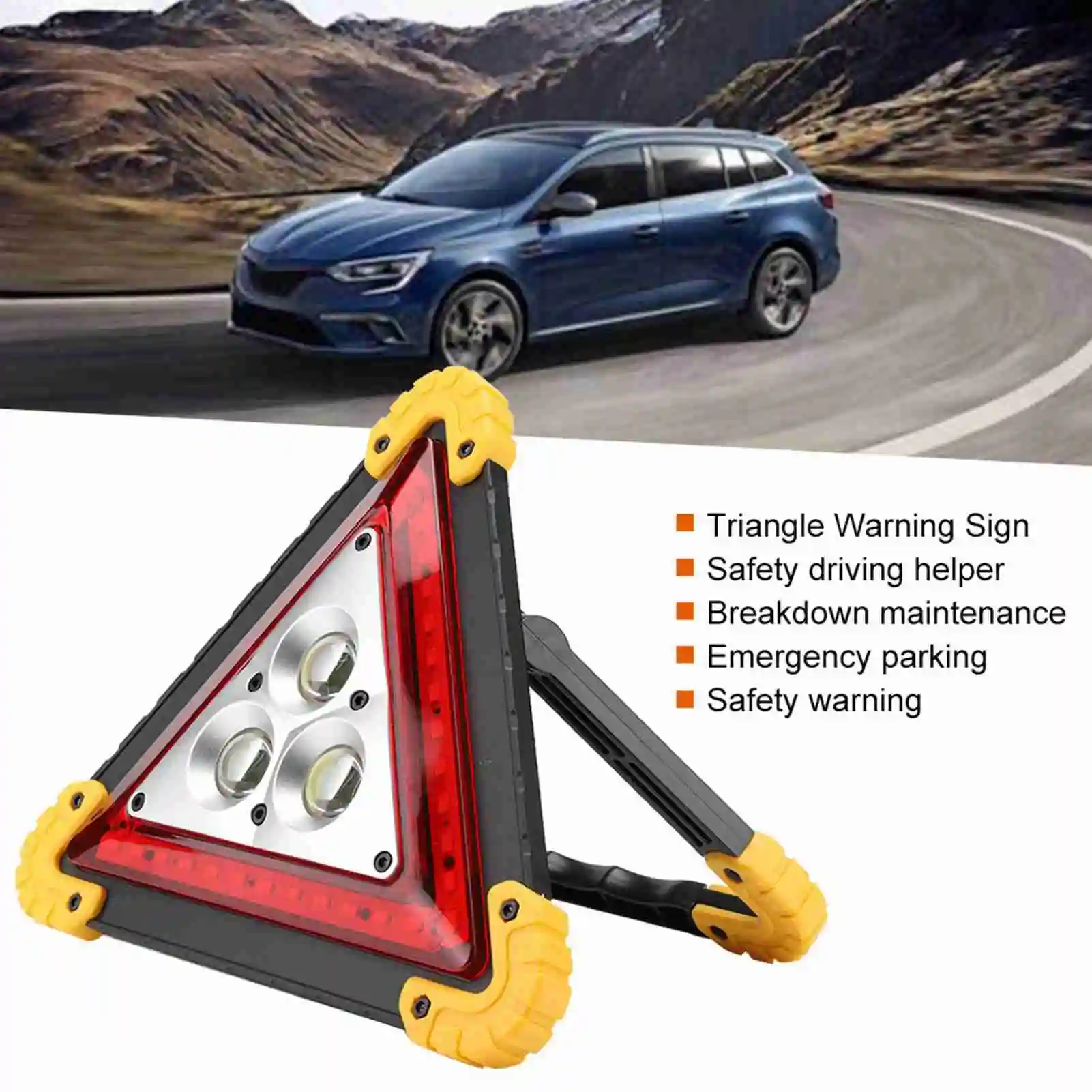 30W Multifunction Car Breakdown Emergency Safety Triangle Stop Sign with Red LED Warning Light Car Stop Sign LED Triangle Light