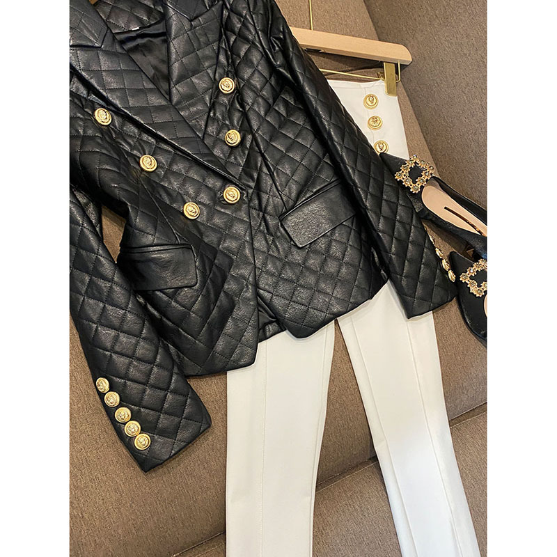 Thickened High-End Black Short Leather Jacket Women Shoulder Pads Autumn Fashion Blazer Coat Customized Suit Jacket Female