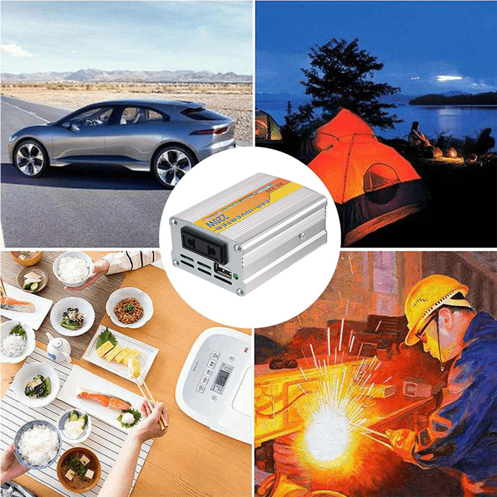 Convertitore di potenza da 220 W Convertitore solare montato su auto Trasformatore di tensione USB Conversione portatile da 12 V a CA 220 V Clip per batteria USB