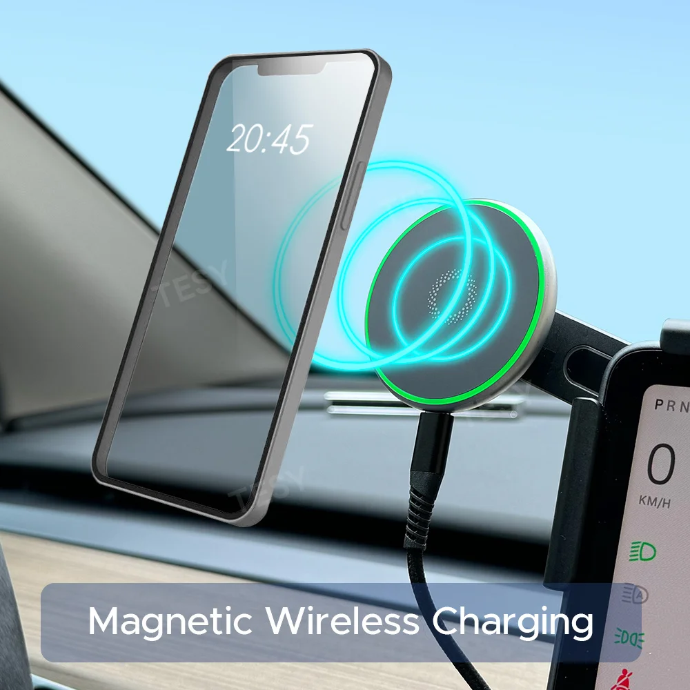 Soporte de montaje para teléfono de coche, cargador inalámbrico Magsafe magnético de 15W para Tesla Model Y Launch 2025-2020 Model 3 HIGHLAND 2024-2017 BYD
