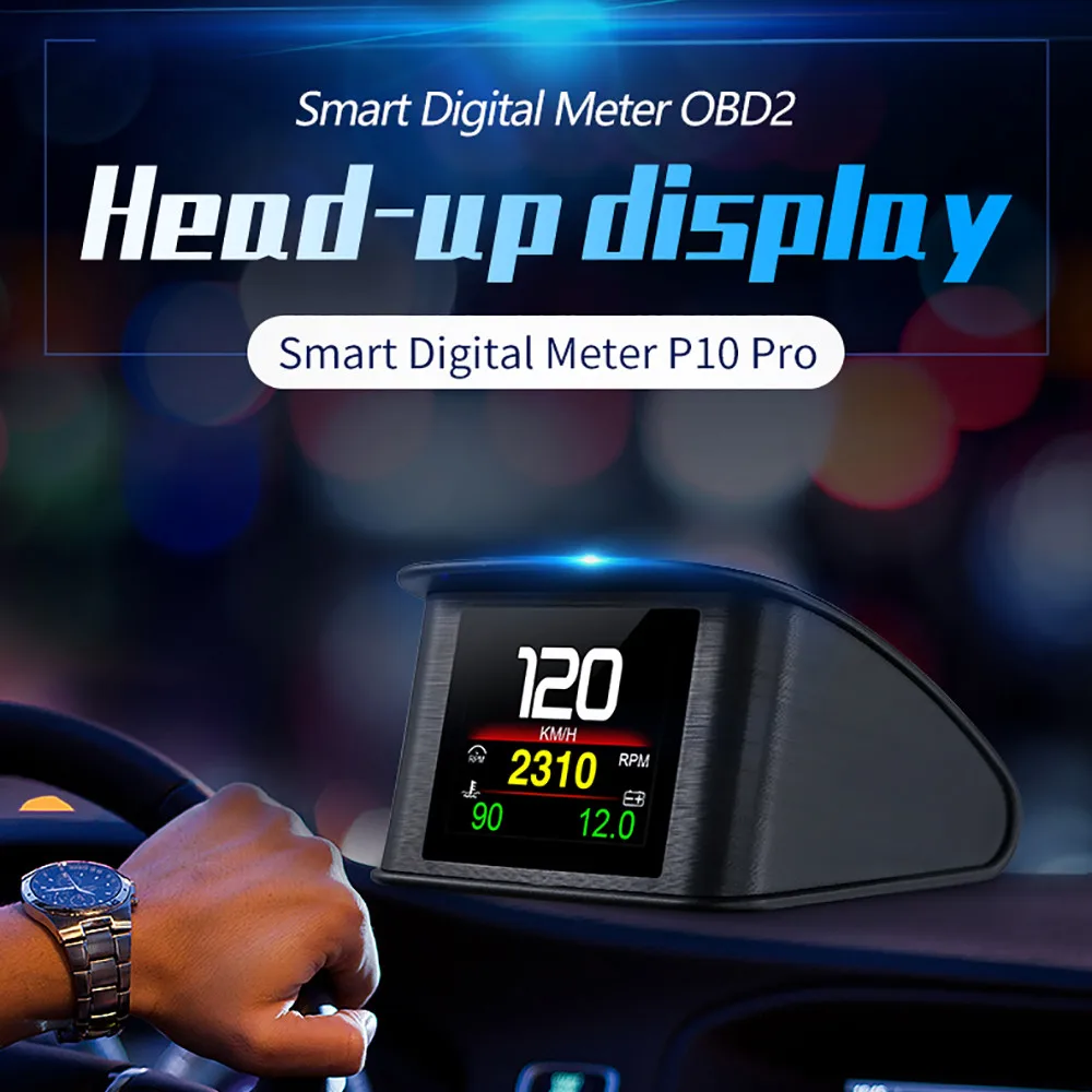 P10 pro head up display on-board computador carro digital obd2 quilometragem obd condução computador display velocímetro medidor de temperatura
