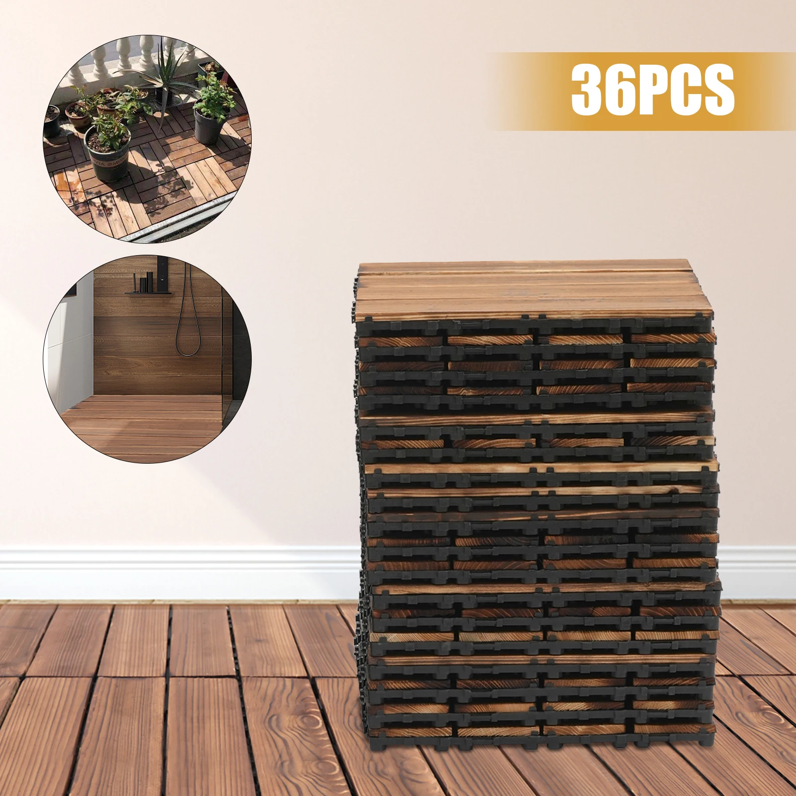 36 Pack 12" × 12" Hardwood Interlocking Patio Deck Tiles Wood Interlocking Flooring Tiles Interlocking Patio Tiles