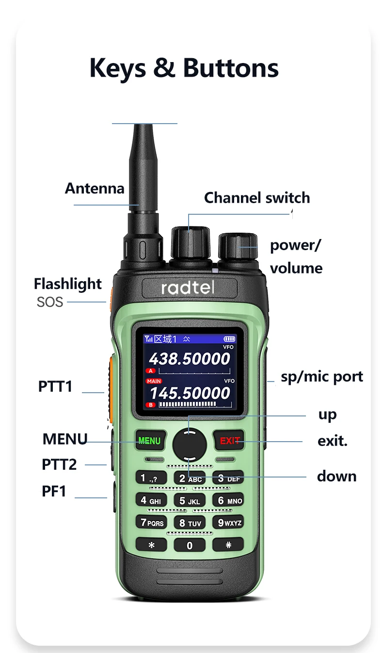 Radtel RT-330 gps bluetooth app programmierung ham walkie talkie10w power full band 136-520mhz tx rx air band empfangen noaa usb c