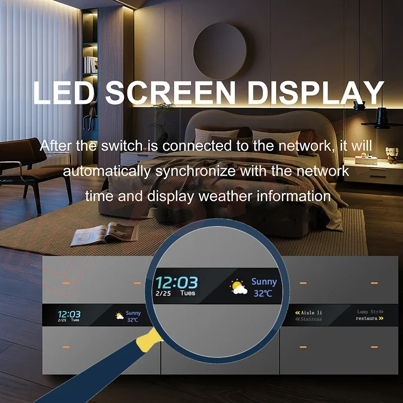 Interruptor Zigbee inteligente Tuya con pantalla de tiempo meteorológico, función de detección de movimiento humano, interruptor de botón de luz de pared de 4 entradas, control remoto