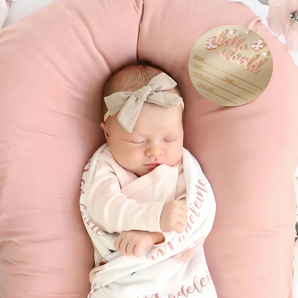 Ylsteed Hello World – panneau en bois pour nouveau-né, signe d'annonce de bébé, papillons étoiles, accessoires de souvenirs pour nouveau-né, idées de séance photo pour bébé