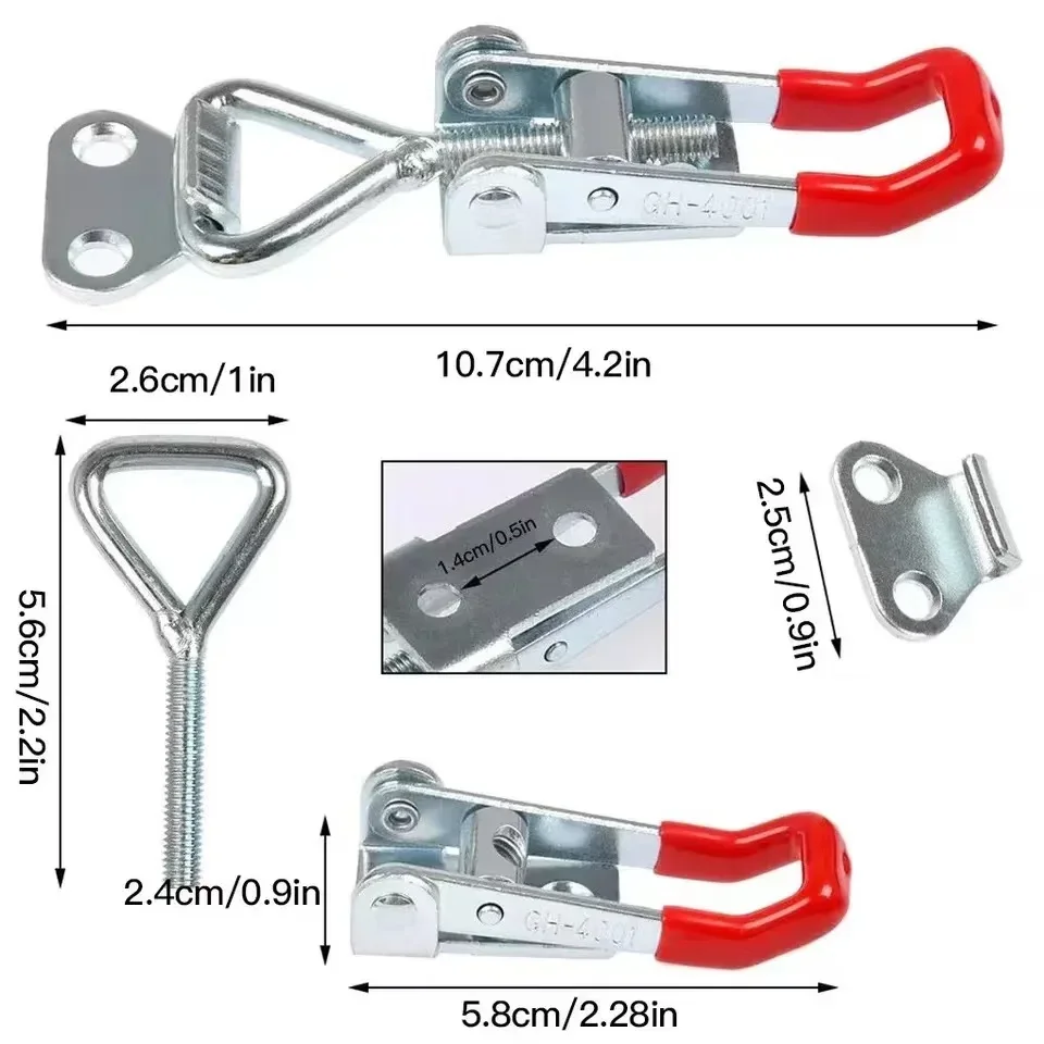 Abrazadera de bloqueo de hebilla ajustable de hierro pesado, abrazadera de hebilla de caja, tipo perno de puerta, accesorio de abrazadera rápida, abrazadera Horizontal, 1/2 Uds.
