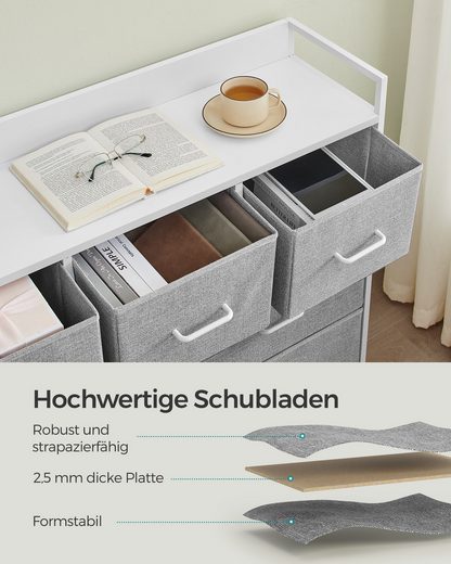 SONGMICS Kommode, Schrank, 7 Stoffschubladen mit Griffen, Metallgestell
