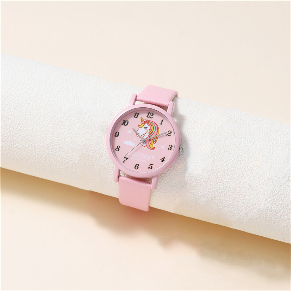 schattig roze pu lederen band eenhoorn Kindercartoonhorloge
