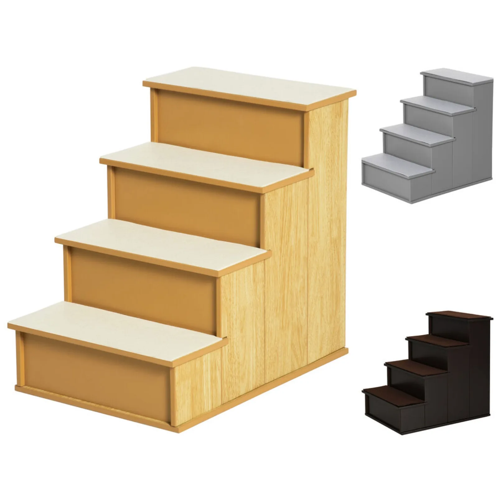 US 4-Step Wooden Pet Stairs, Small Animal Steps w/ Cushion for Dogs & Cats, 22 Lbs