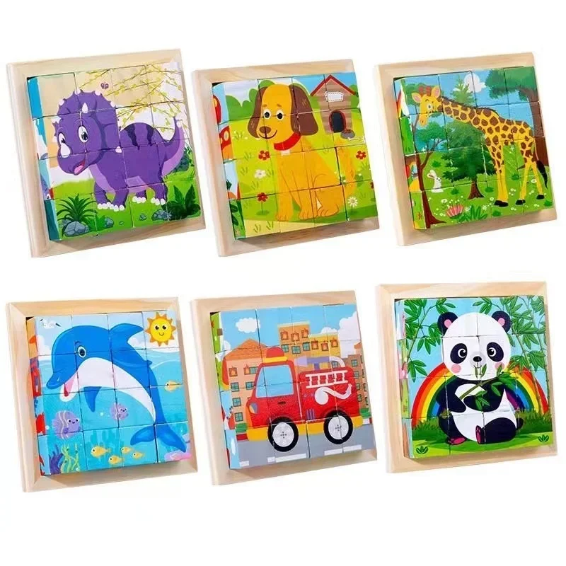 ชุดหกด้าน 3D Cube ปริศนาถาดไม้เด็กของเล่นเด็กของเล่นเพื่อการศึกษาเกมสนุก