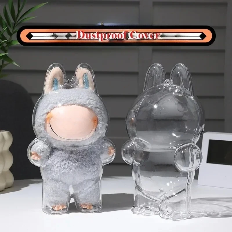 Cubierta protectora transparente para Labubu Monster Toy, funda para muñeca elfo, caja de almacenamiento, bonita funda de exhibición de peluche de elfo para muñecas de fiesta