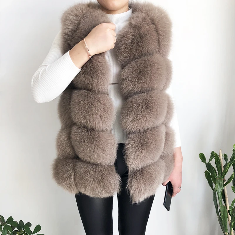 Damen hochwertige Echt fuchs Pelz Weste Natur Echtpelz Mode Pelz Mantel Jacke Weste Echt leder Mantel