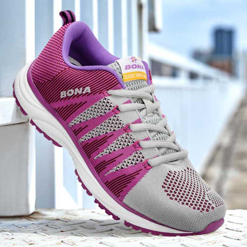 BONA, nuevo estilo típico, zapatillas para correr para mujer, zapatillas para caminar al aire libre, zapatillas deportivas con cordones de malla, zapatillas deportivas suaves