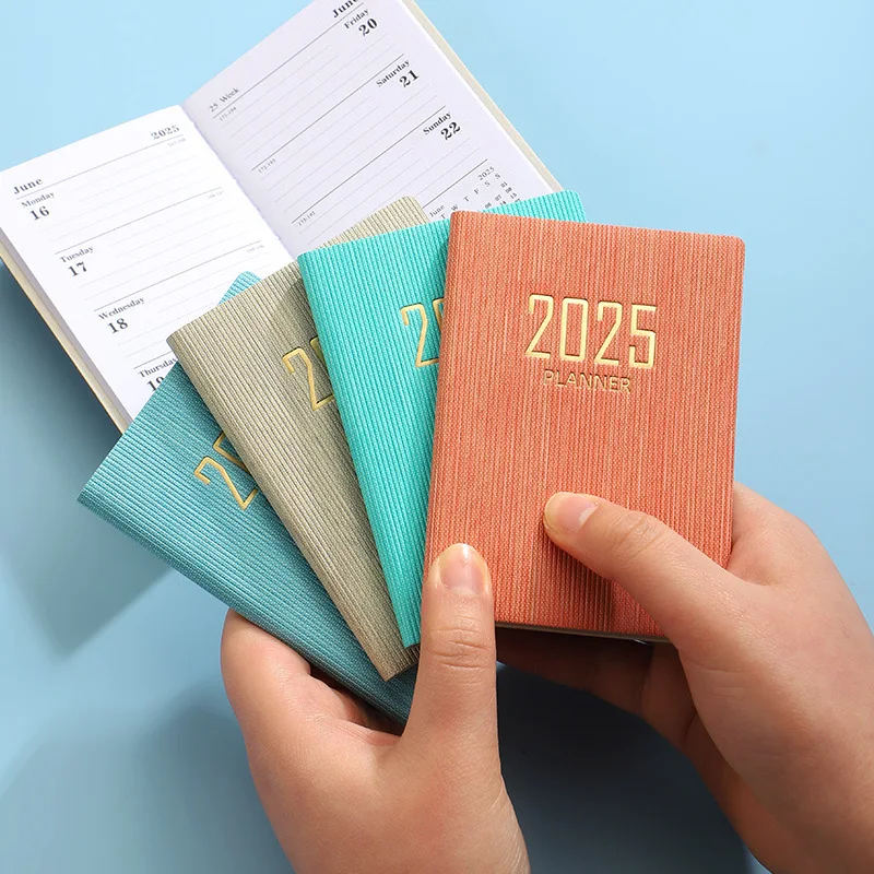 365 วัน 2025 แบบพกพา A7 Pocket Planner Pu รายวันรายสัปดาห์ตารางปฏิทินวารสารโรงเรียนอุปกรณ์สํานักงาน Agenda