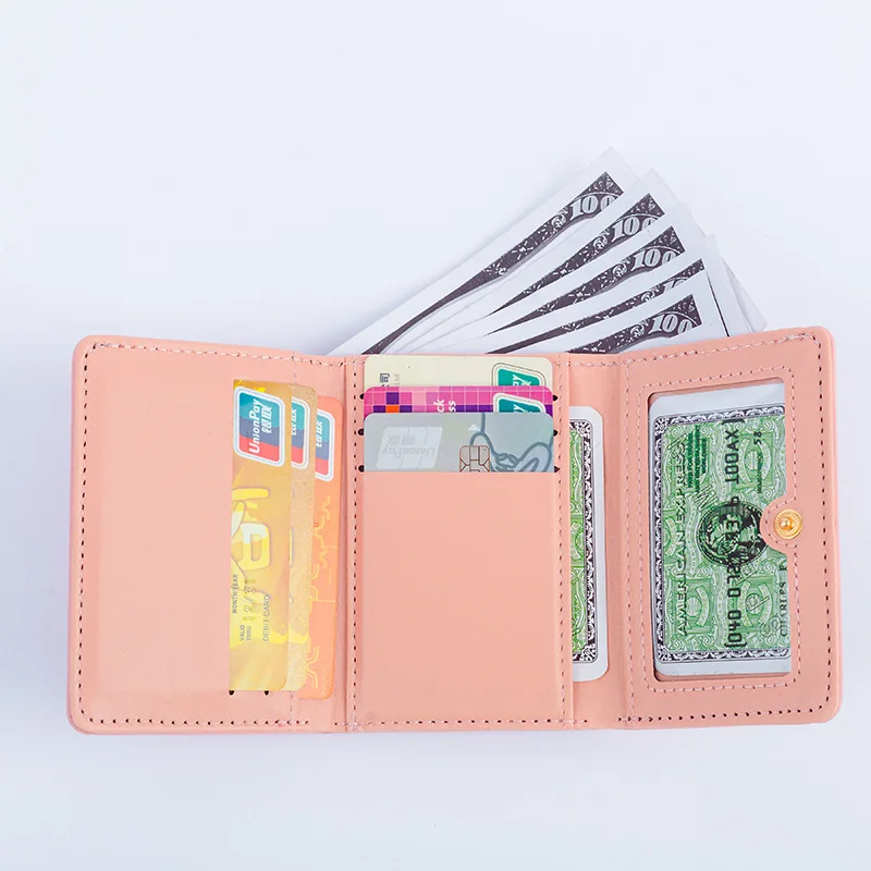 2024 New Cute Cartoon Women's Coin Purse, Girl Small Short Button Three-fold Wallet, Large-capacity Student Card Holder Case