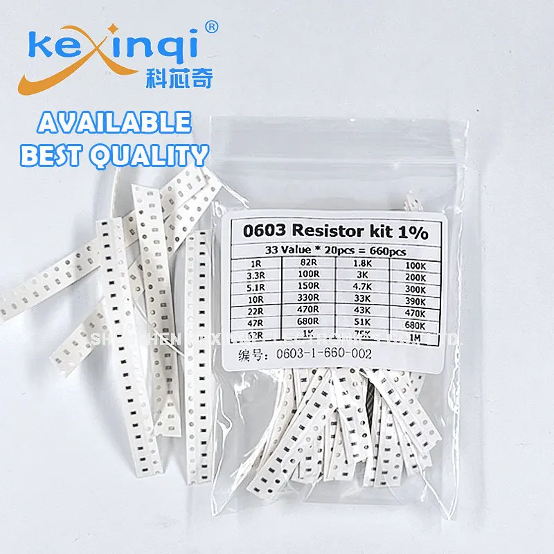 50-4000Pcs Set of Resistors 0603 0805 1206 1210 0402 SMD Resistor Assorted Kit 1R-1M 1% 33 Values X 20PCS  660Pcs Sample