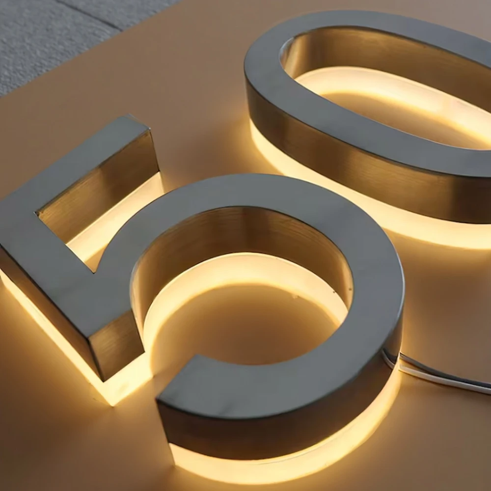 Custom LED House Number Backlit 3D Metal Sign Letters for Business Storefront Waterproof House Number Outdoor Signage