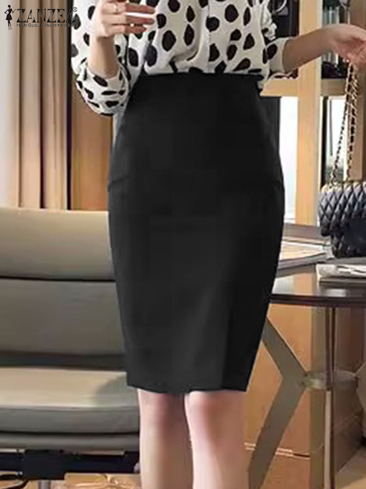 ZANZEA Vintage Bodycon Rock Frauen Herbst Hohe Taille Faldas Mode OL Knielangen Röcke Casual Split Saum Büro Arbeit Jupes