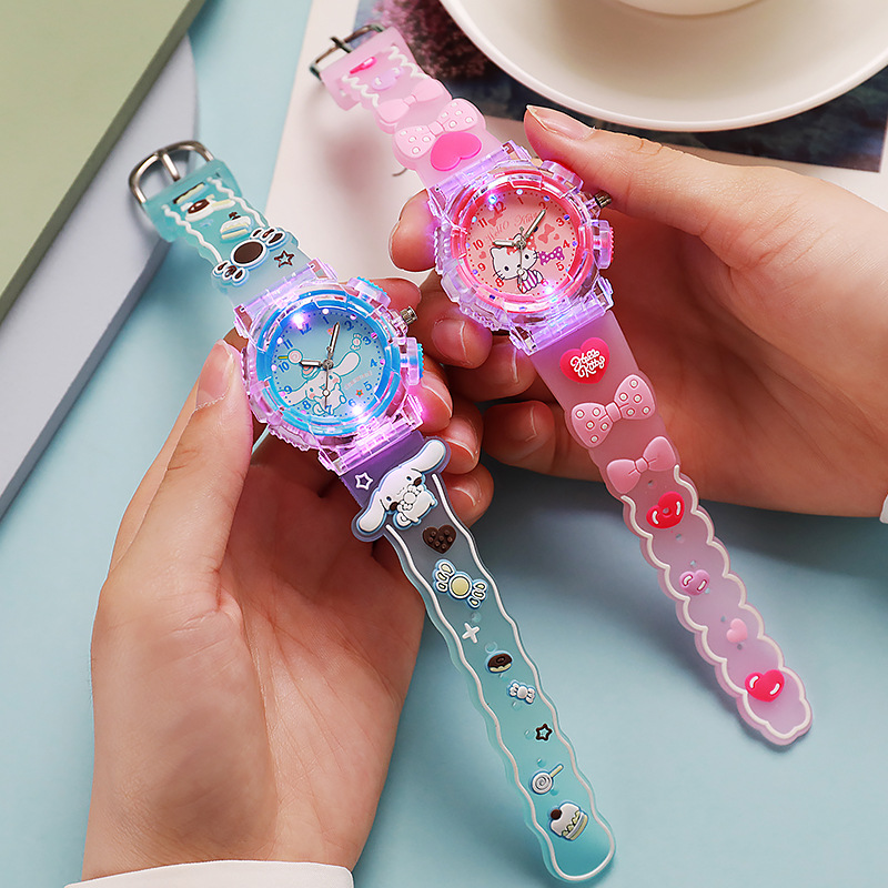 Kawaii sanrio 3d padrão relógio kuromi relógio luminoso cinnamoroll melodia relógio de pulso das crianças olá kitty menino meninas relógio presentes