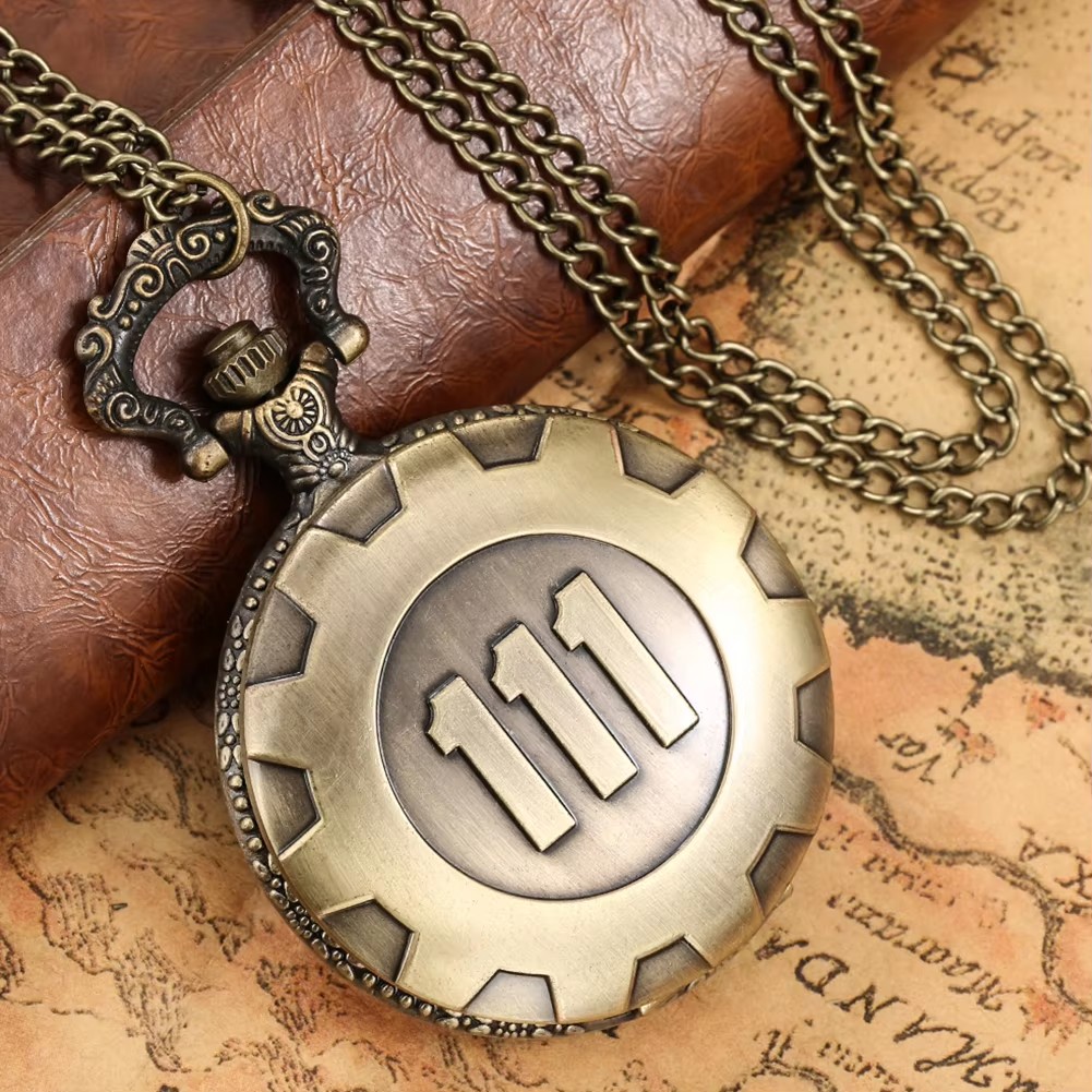 Analoger Anhänger, Kette, Halskette, Pullover, Schmuck, Souvenir, Geschenk, Bronze, Vintage, Fallout 4, Vault 111, Quarz-Taschenuhr