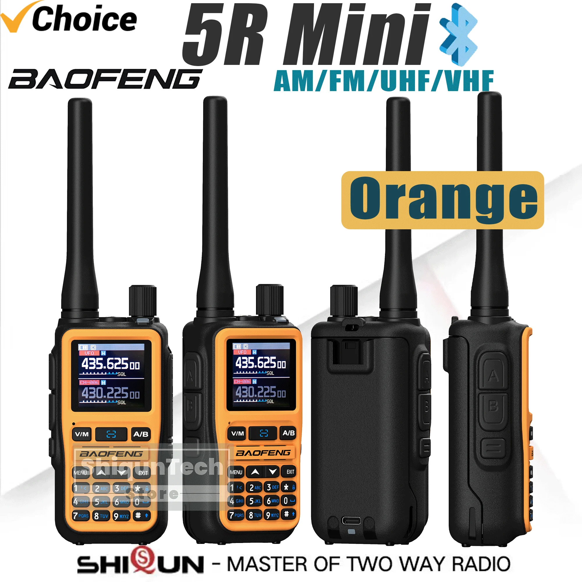 Baofeng UV-5R Mini Walkie Talkie Orange 5R Mini Radio Bluetooth Programmierung 1600mah UHF VHF AM FM Tragbare Gegensprechanlage für Camping