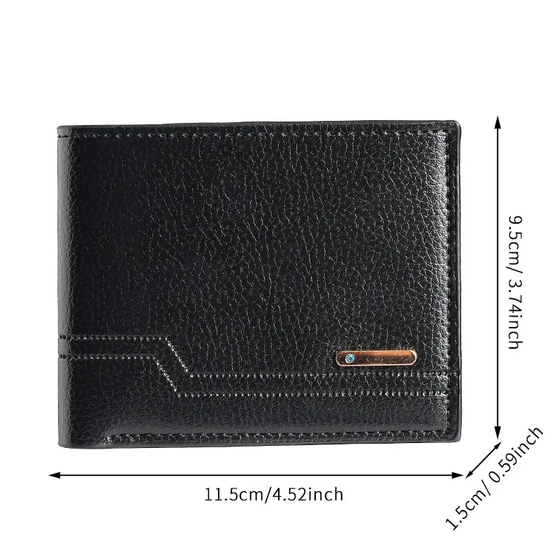 Men'S Short Pu Leather Wallet Business Casual Lychee Pattern Soft Leather Wallet Multi Card Large Capacity Wallet Card Holders
