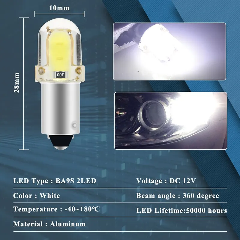 W5W H6W T4W LED สำหรับรถยนต์ BA9S 10x หลอดไฟ LED CANbus cob 2LED ป้ายทะเบียนรถตกแต่งภายในรถโคมไฟสีขาว