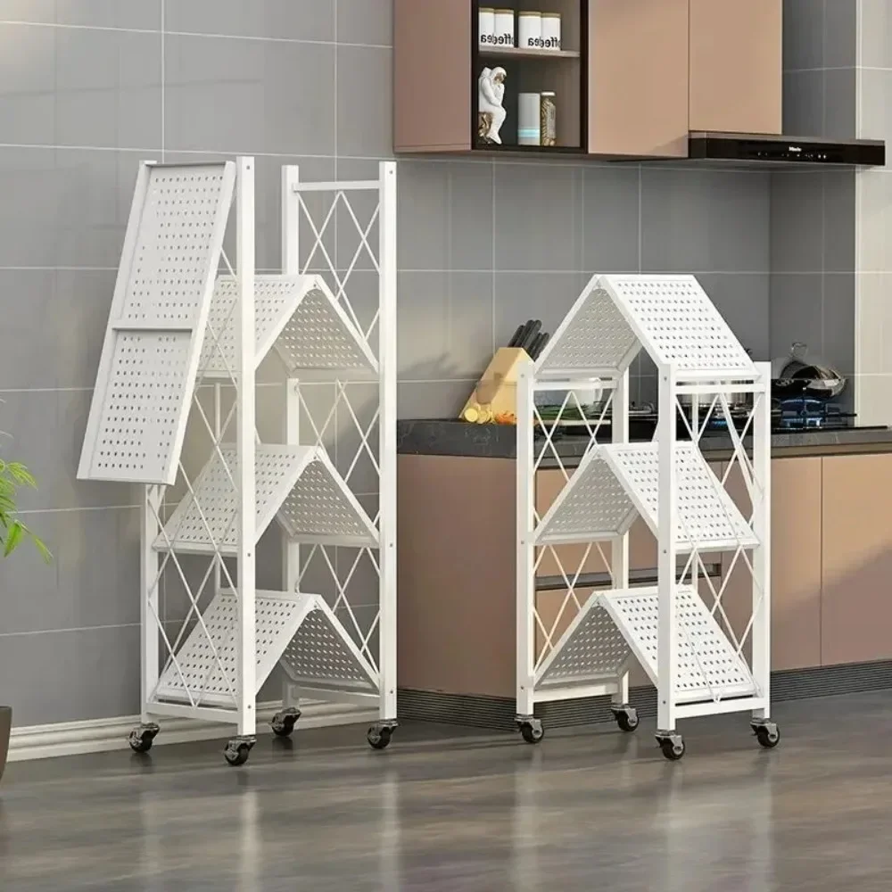 Scaffale da cucina pieghevole Scaffale per fiori da esterno senza installazione Scaffale per libri in acciaio al carbonio con carrello con ruote