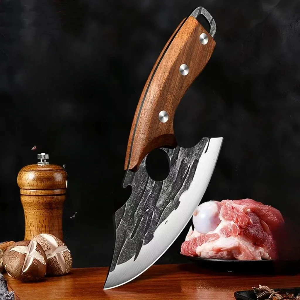 Cuchillo forjado, cuchillo de cocina multifuncional, cuchillo de carnicero de acero inoxidable, cuchillo para deshuesar con abridor de botellas, cuchillo para cortar carne